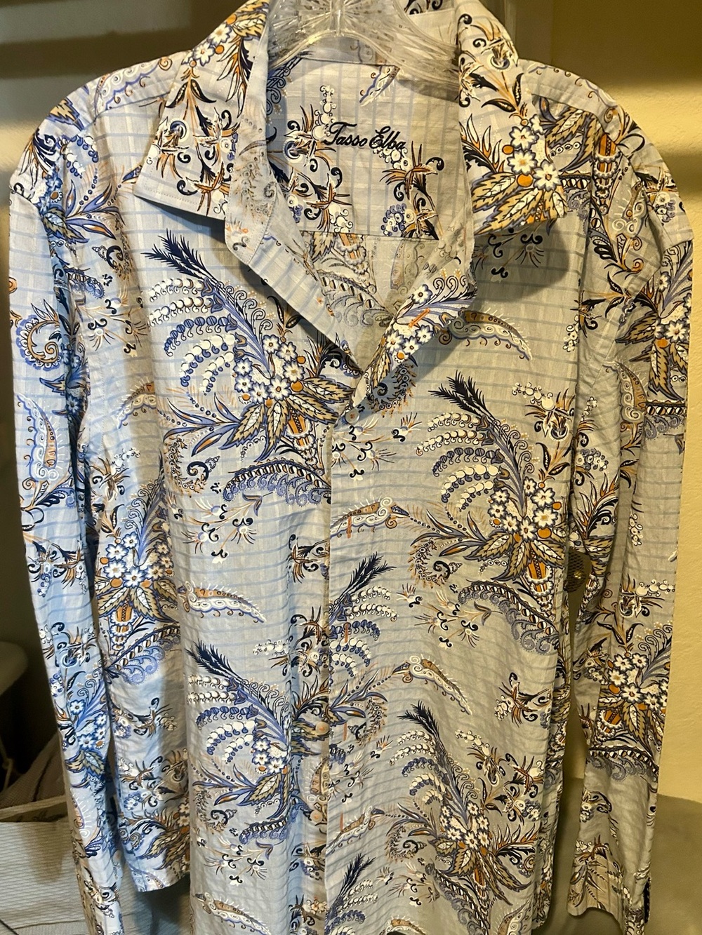 Tasso Elba Light Blue Shirt with Navy and Gold Floral Paisley